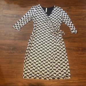 Gilli Navy & White Jersey Faux Wrap Dress